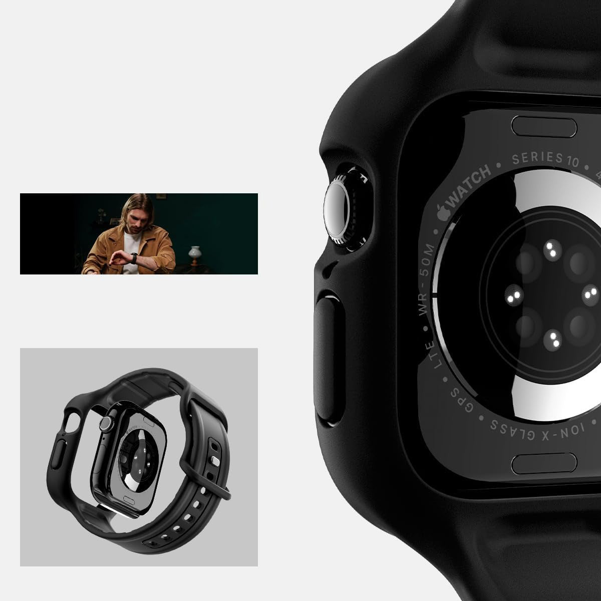Hülle mit einem Armband für Apple Watch 11 / 10 (42 mm), Spigen Vault Pro, Schwarz