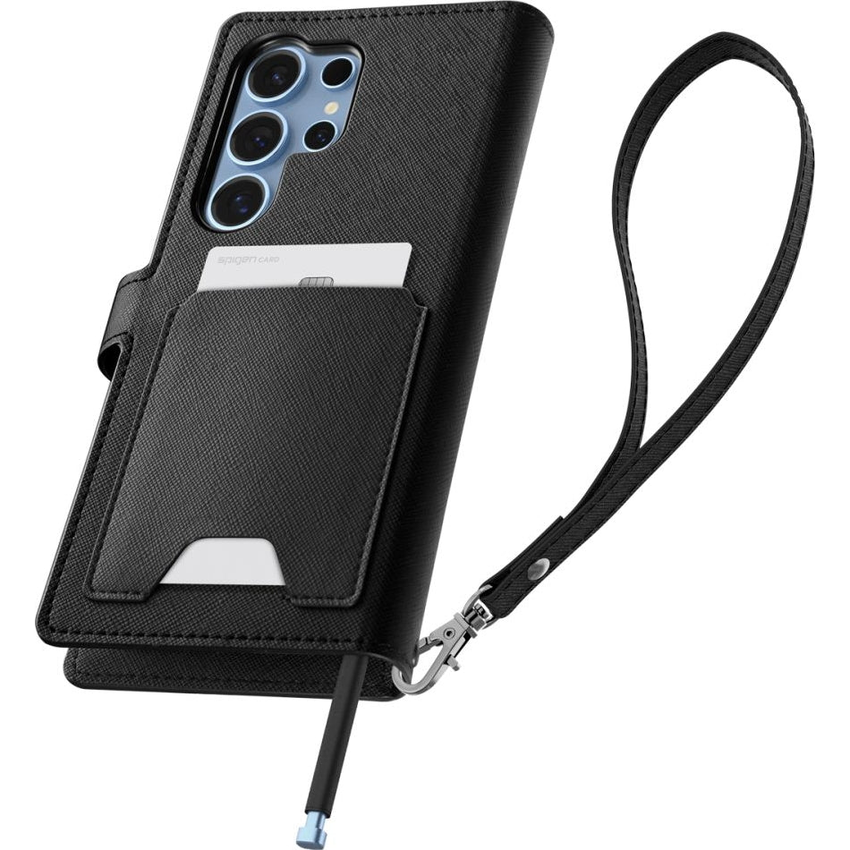 Handyhülle für Galaxy S25 Ultra, Spigen Wallet "S", Schwarz
