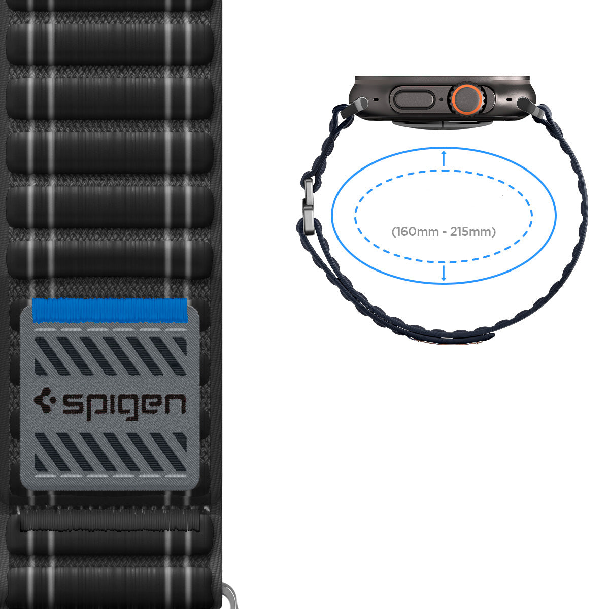 Nylon Armband für Apple Watch 49/46/45/44 mm, Spigen WBF0, Schwarz