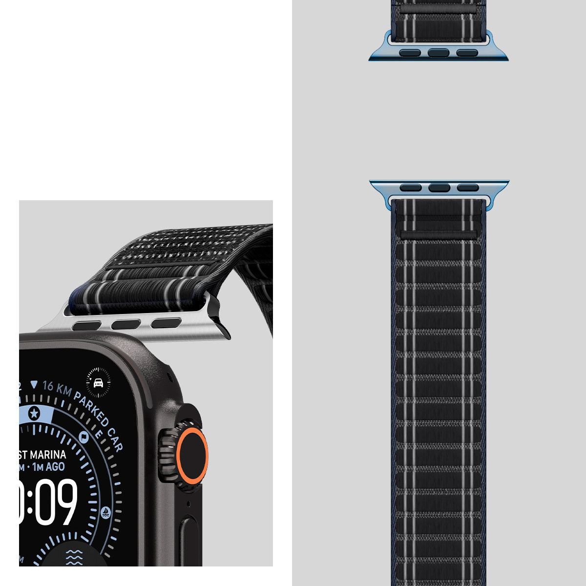 Nylon Armband für Apple Watch 49/46/45/44 mm, Spigen WBF0, Schwarz