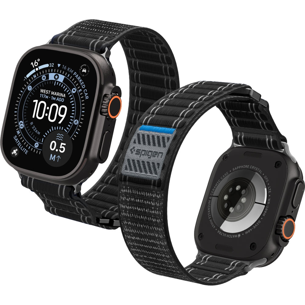 Nylon Armband für Apple Watch 49/46/45/44 mm, Spigen WBF0, Schwarz