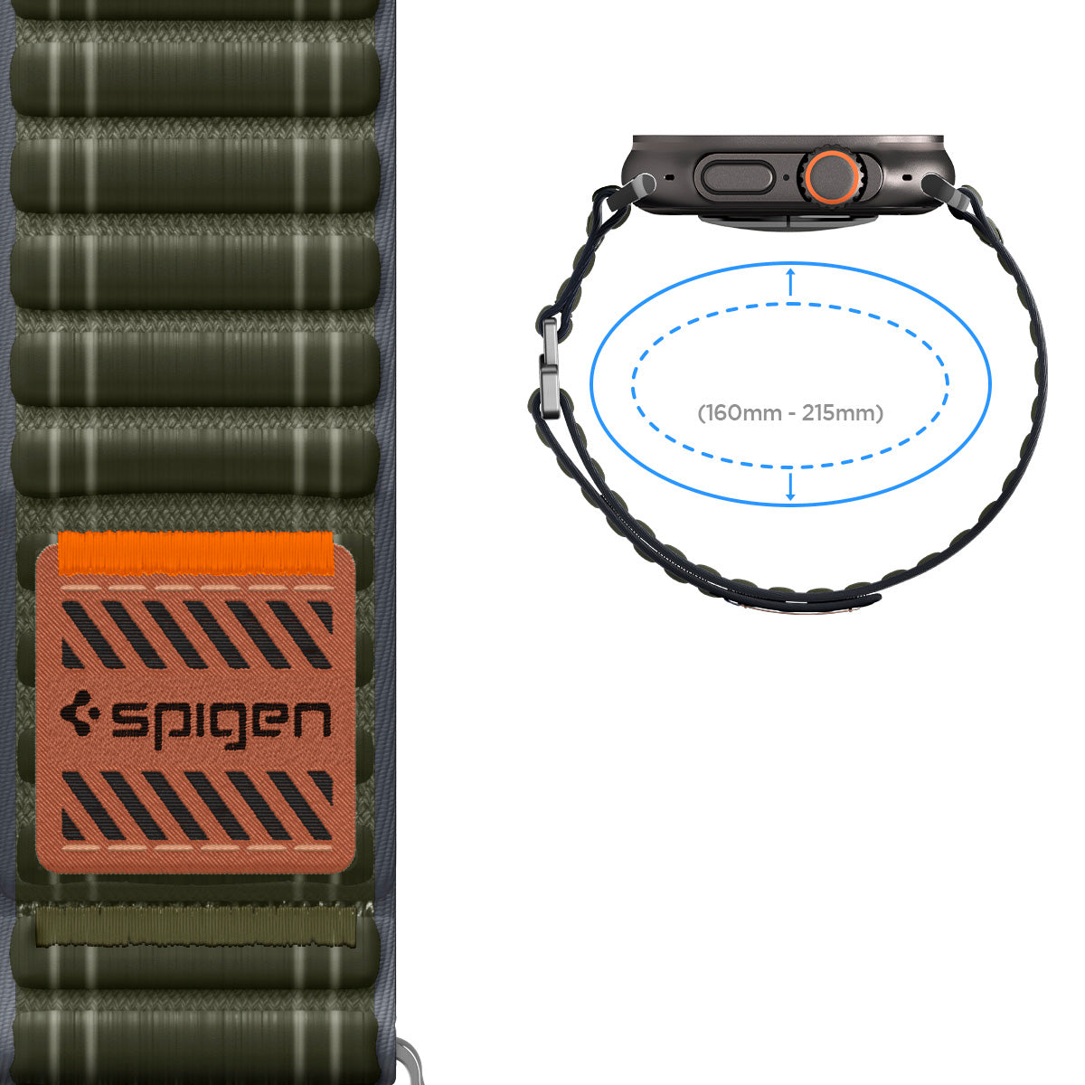 Nylon Armband für Apple Watch 49/46/45/44 mm, Spigen WBF0, Grün