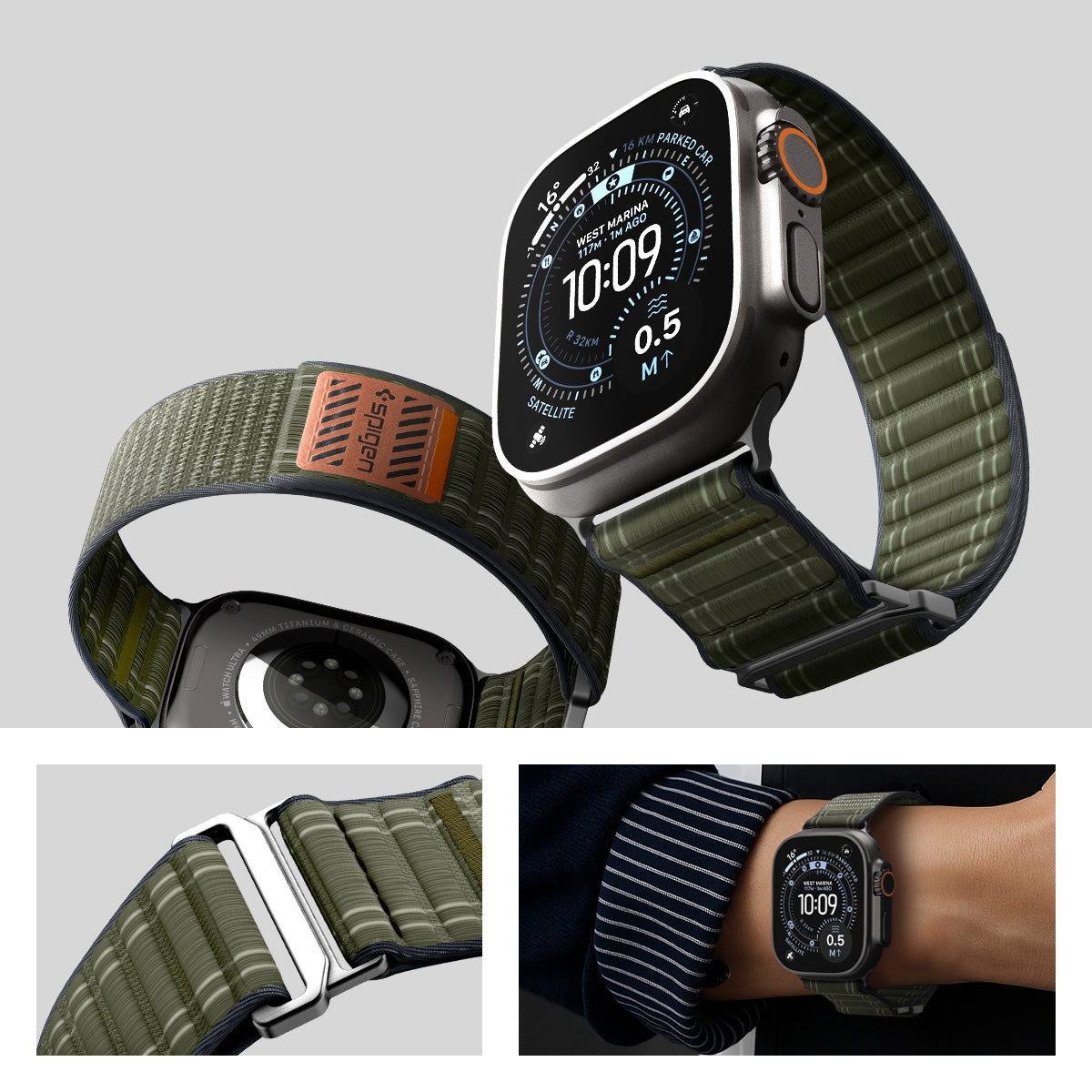 Nylon Armband für Apple Watch 49/46/45/44 mm, Spigen WBF0, Grün