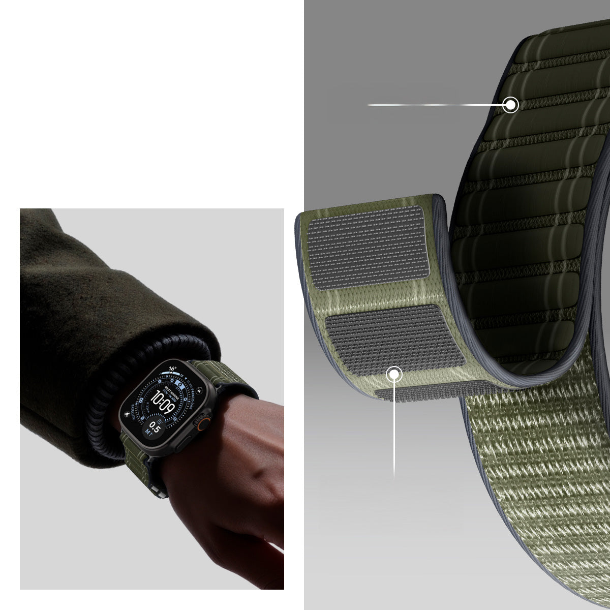 Nylon Armband für Apple Watch 49/46/45/44 mm, Spigen WBF0, Grün