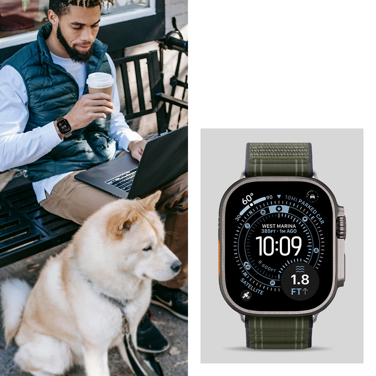 Nylon Armband für Apple Watch 49/46/45/44 mm, Spigen WBF0, Grün