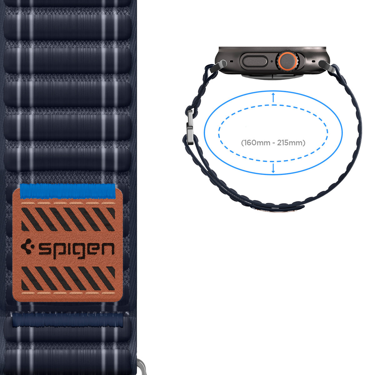 Nylon Armband für Apple Watch 49/46/45/44 mm, Spigen WBF0, Dunkelblau