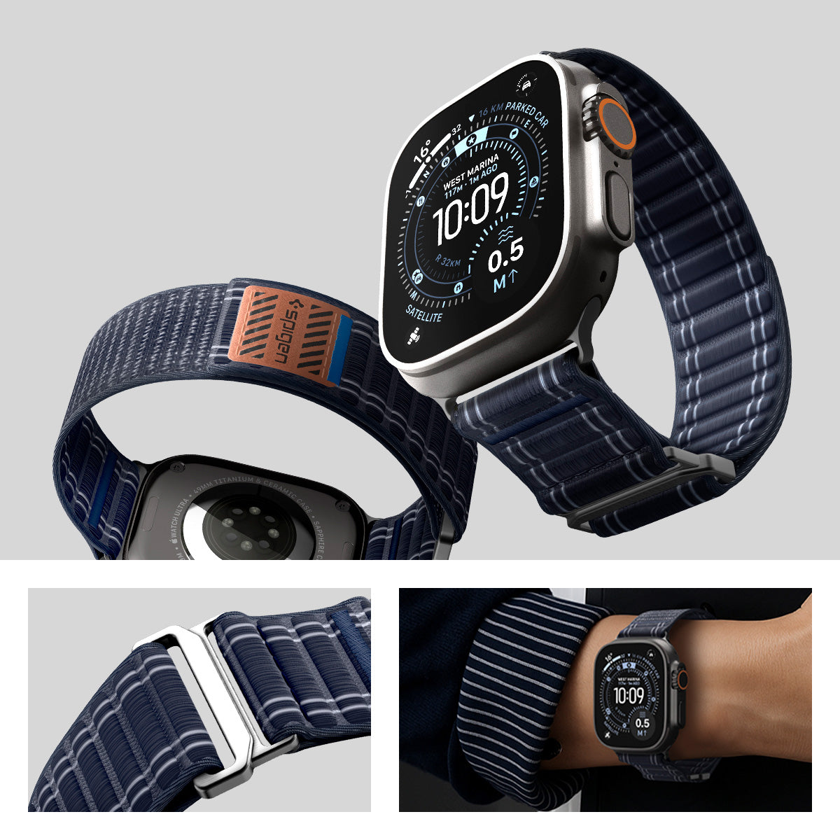 Nylon Armband für Apple Watch 49/46/45/44 mm, Spigen WBF0, Dunkelblau