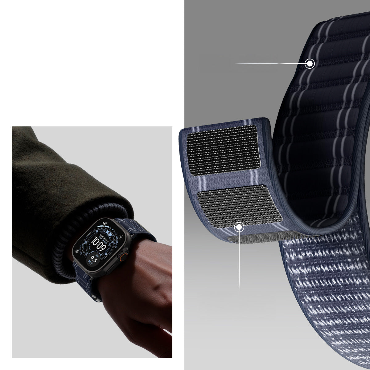 Nylon Armband für Apple Watch 49/46/45/44 mm, Spigen WBF0, Dunkelblau