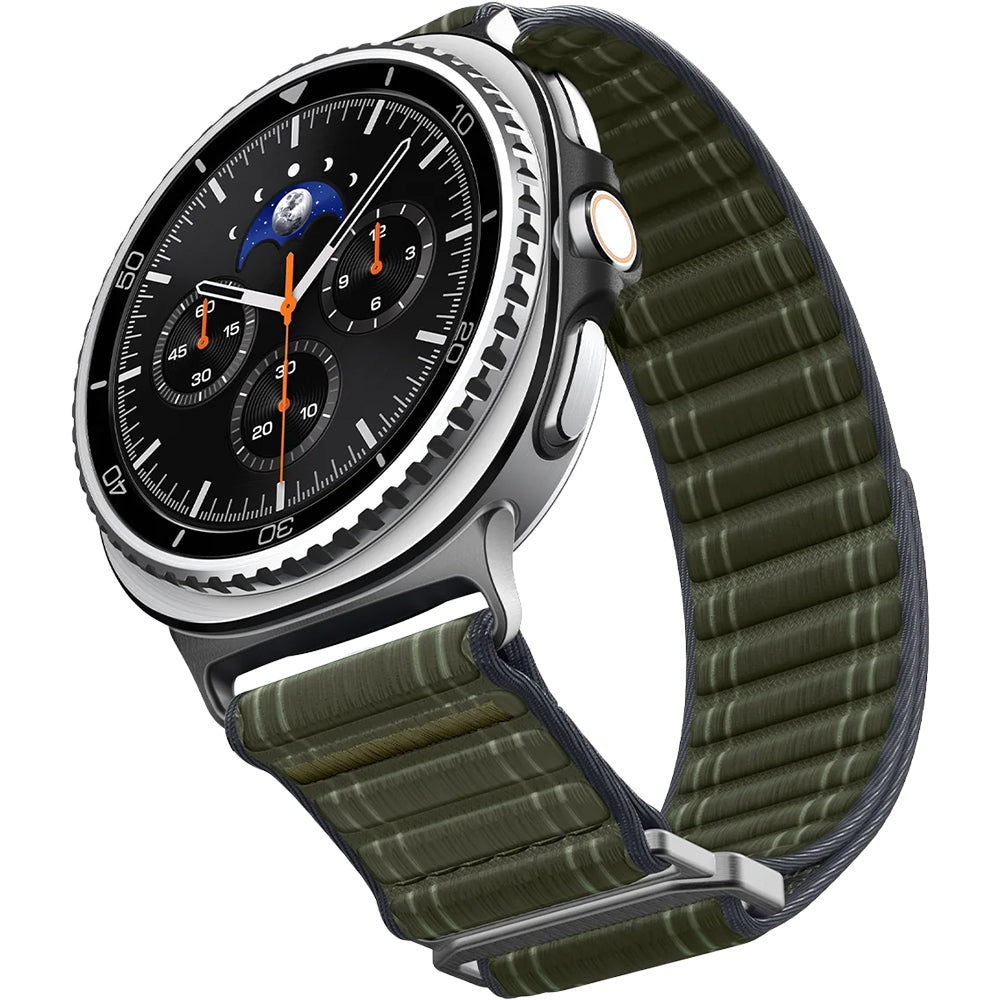 Nylon Armband für Galaxy Watch 8 / 8 Classic, Spigen WBF0, Dunkelgrün