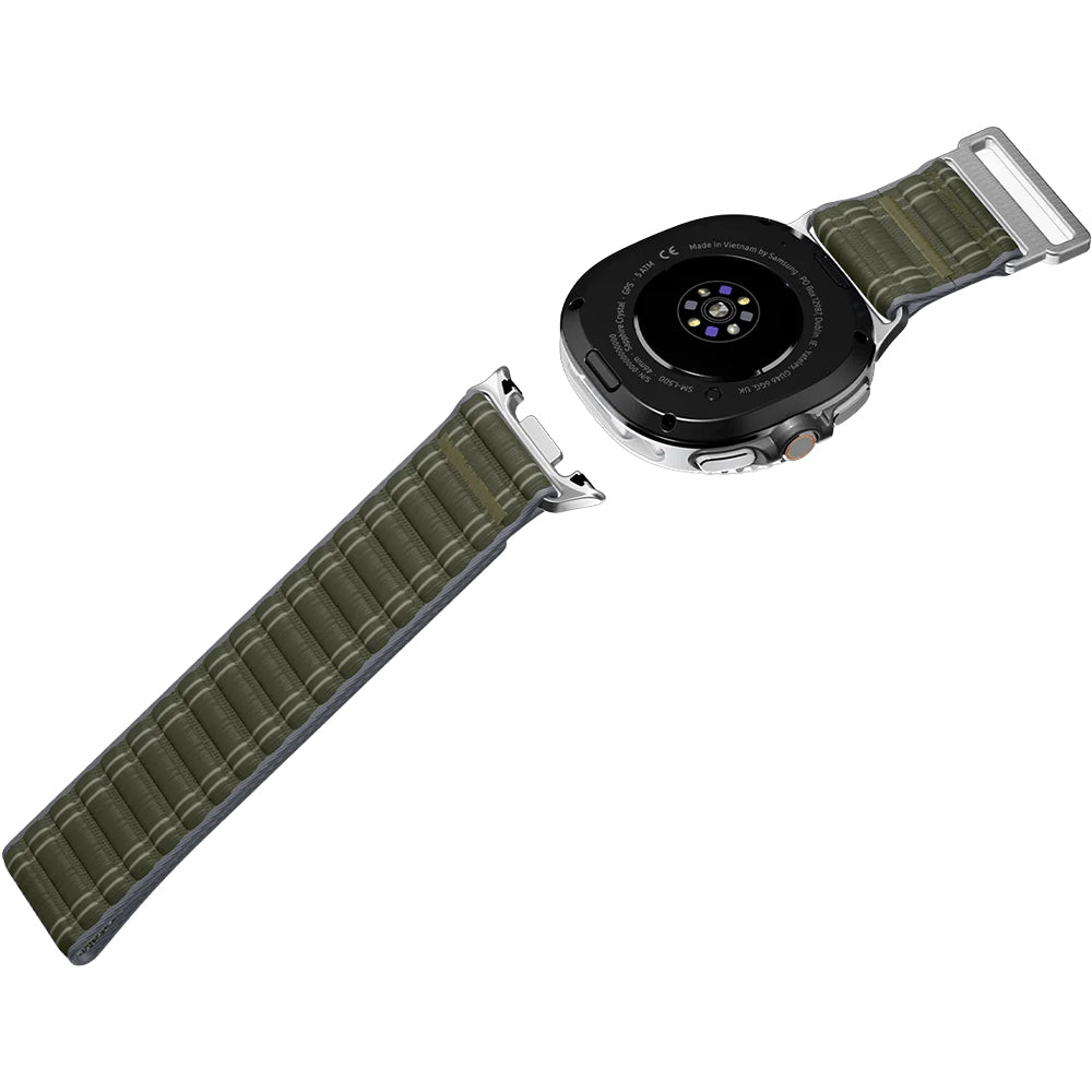Nylon Armband für Galaxy Watch 8 / 8 Classic, Spigen WBF0, Dunkelgrün