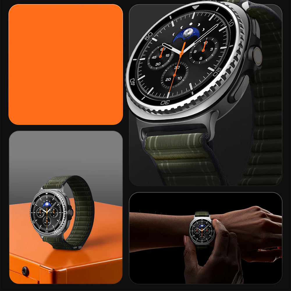 Nylon Armband für Galaxy Watch 8 / 8 Classic, Spigen WBF0, Dunkelgrün