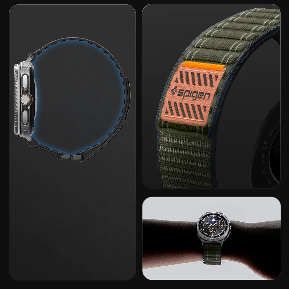 Nylon Armband für Galaxy Watch 8 / 8 Classic, Spigen WBF0, Dunkelgrün