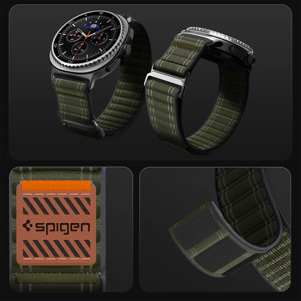 Nylon Armband für Galaxy Watch 8 / 8 Classic, Spigen WBF0, Dunkelgrün