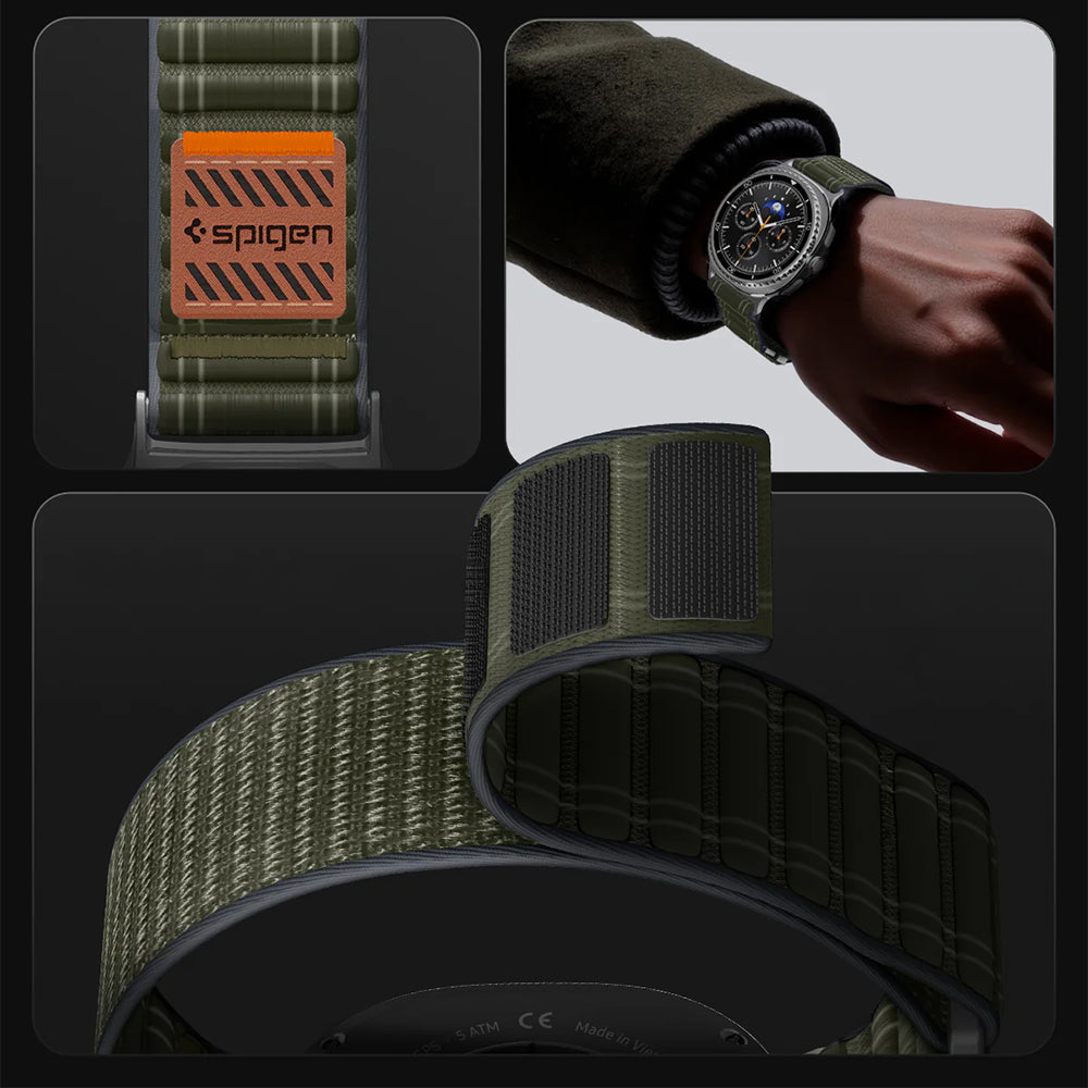 Nylon Armband für Galaxy Watch 8 / 8 Classic, Spigen WBF0, Dunkelgrün