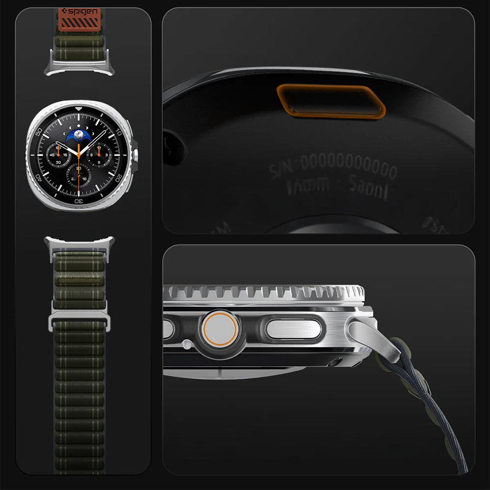 Nylon Armband für Galaxy Watch 8 / 8 Classic, Spigen WBF0, Dunkelgrün