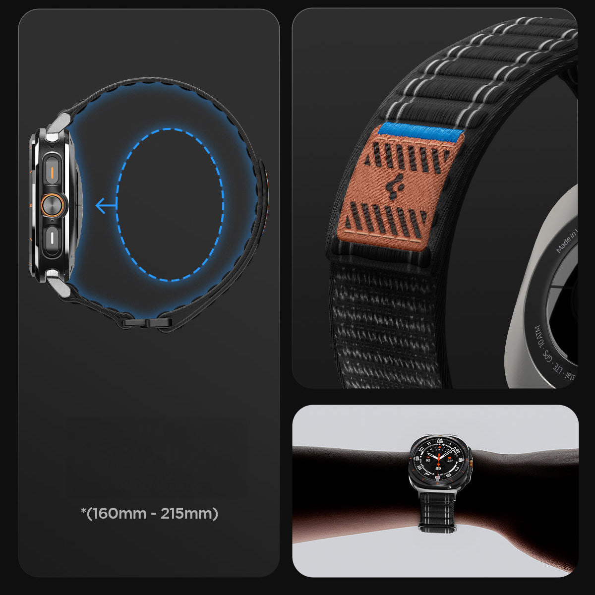Nylon Armband für Galaxy Watch Ultra 2 / 1, Spigen WBF0, Schwarz