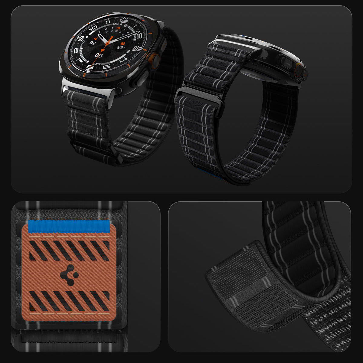 Nylon Armband für Galaxy Watch Ultra 2 / 1, Spigen WBF0, Schwarz