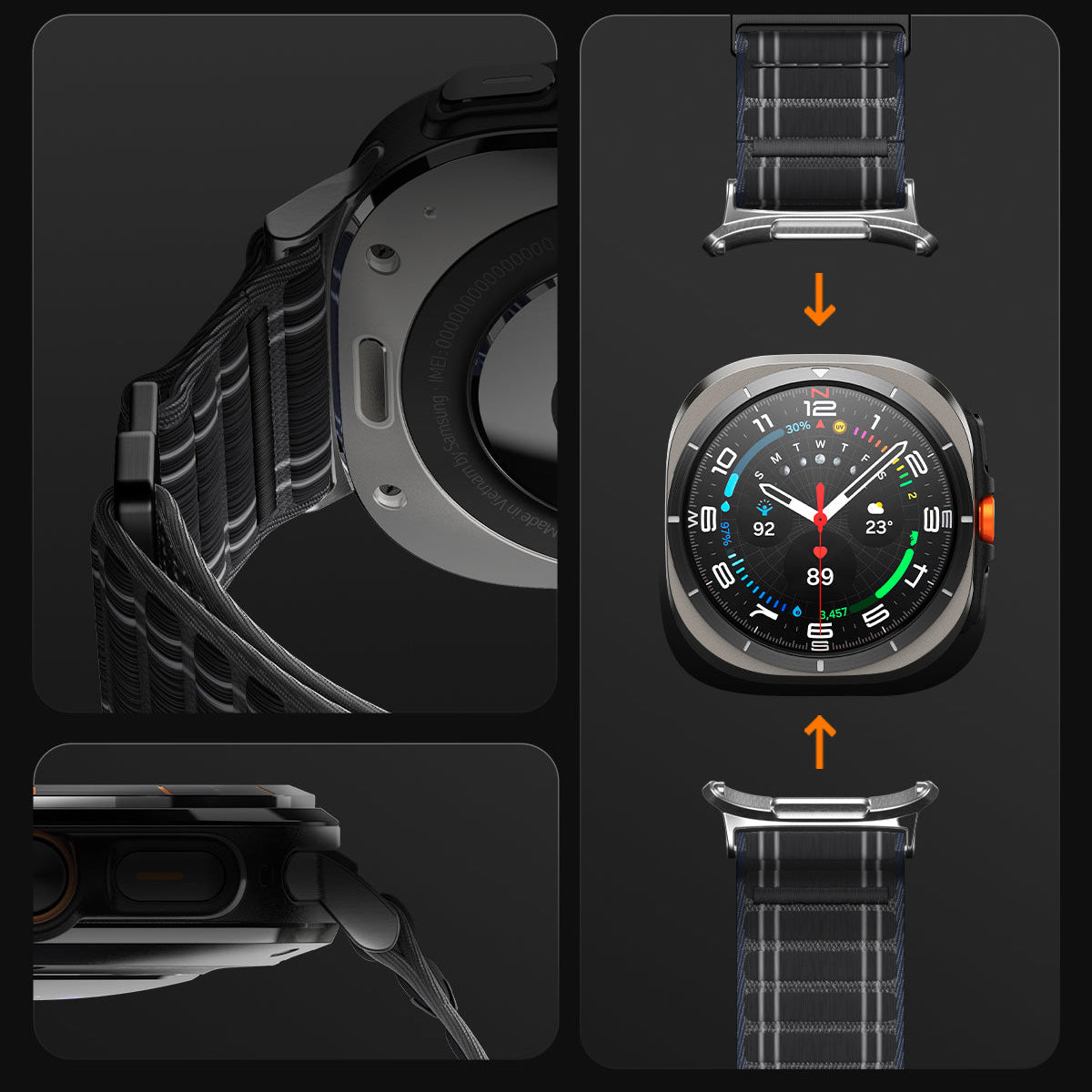 Nylon Armband für Galaxy Watch Ultra 2 / 1, Spigen WBF0, Schwarz