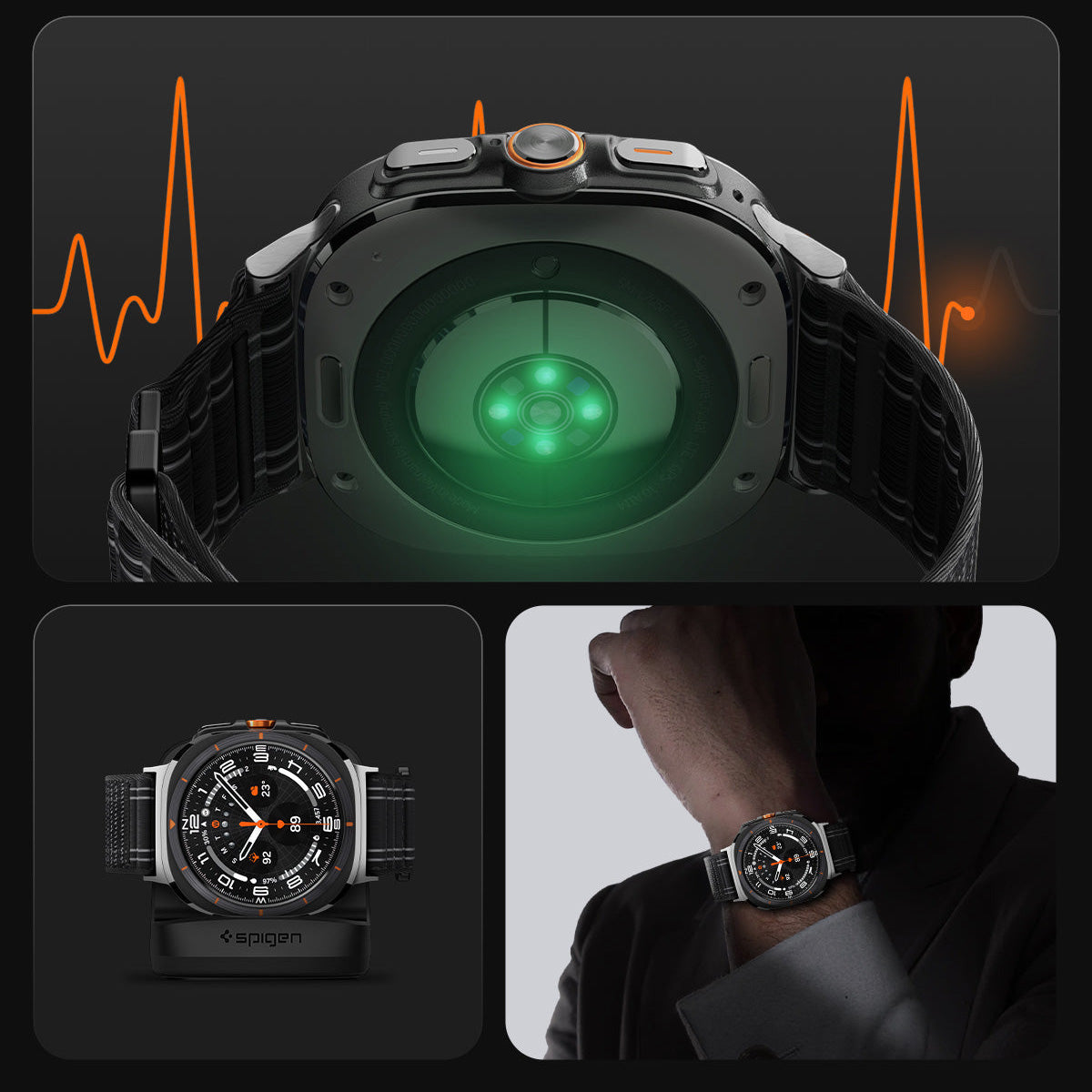 Nylon Armband für Galaxy Watch Ultra 2 / 1, Spigen WBF0, Schwarz