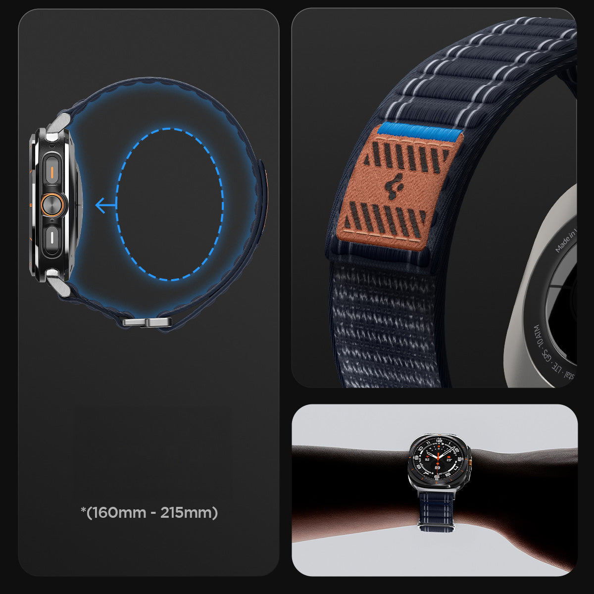Nylon Armband für Galaxy Watch Ultra 2 / 1, Spigen WBF0, Dunkelblau
