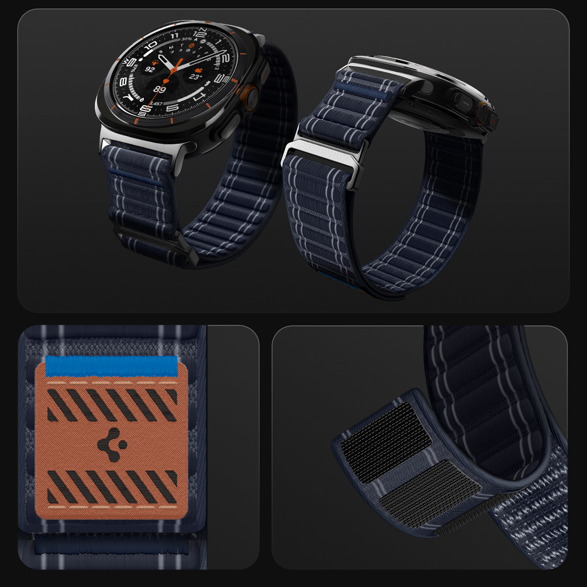 Nylon Armband für Galaxy Watch Ultra 2 / 1, Spigen WBF0, Dunkelblau