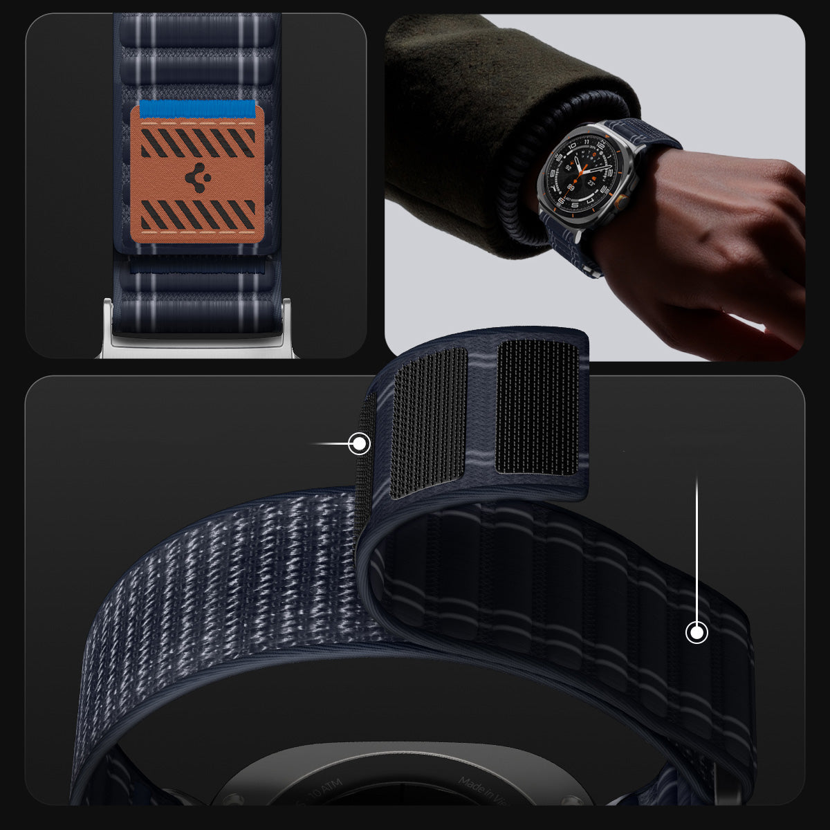 Nylon Armband für Galaxy Watch Ultra 2 / 1, Spigen WBF0, Dunkelblau