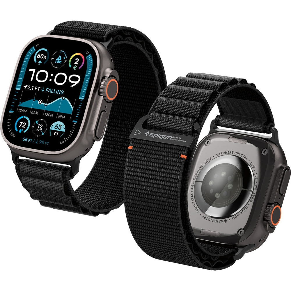Armband für Apple Watch 49/46/45/44 mm, Spigen WBF1 Band, Schwarz