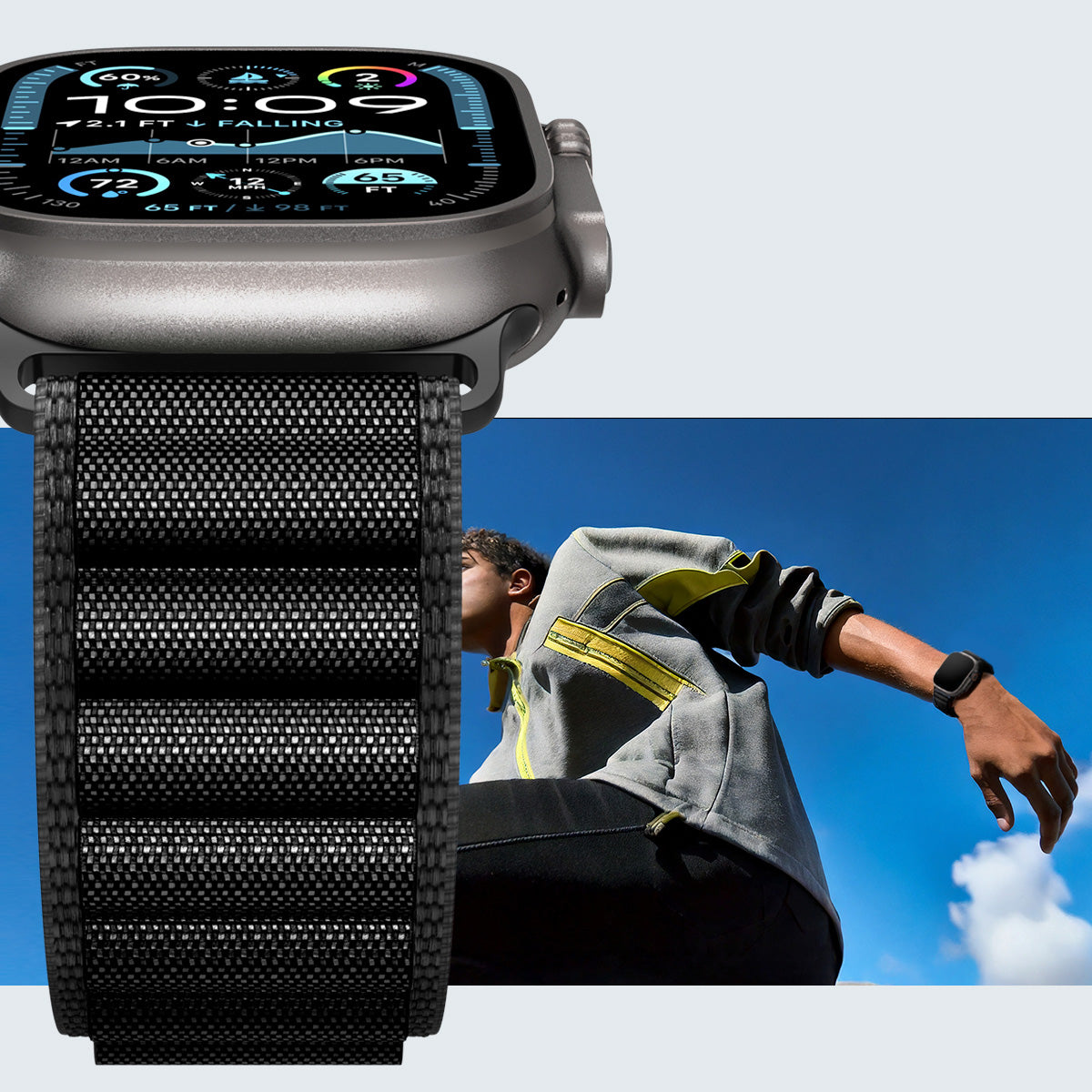 Armband für Apple Watch 49/46/45/44 mm, Spigen WBF1 Band, Schwarz