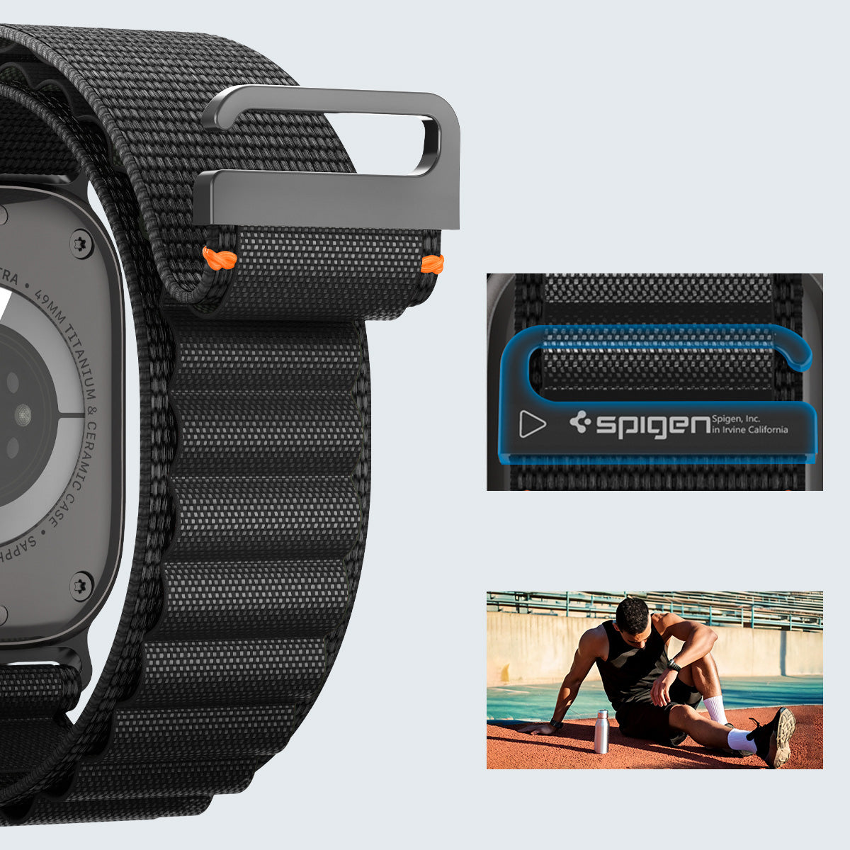 Armband für Apple Watch 49/46/45/44 mm, Spigen WBF1 Band, Schwarz