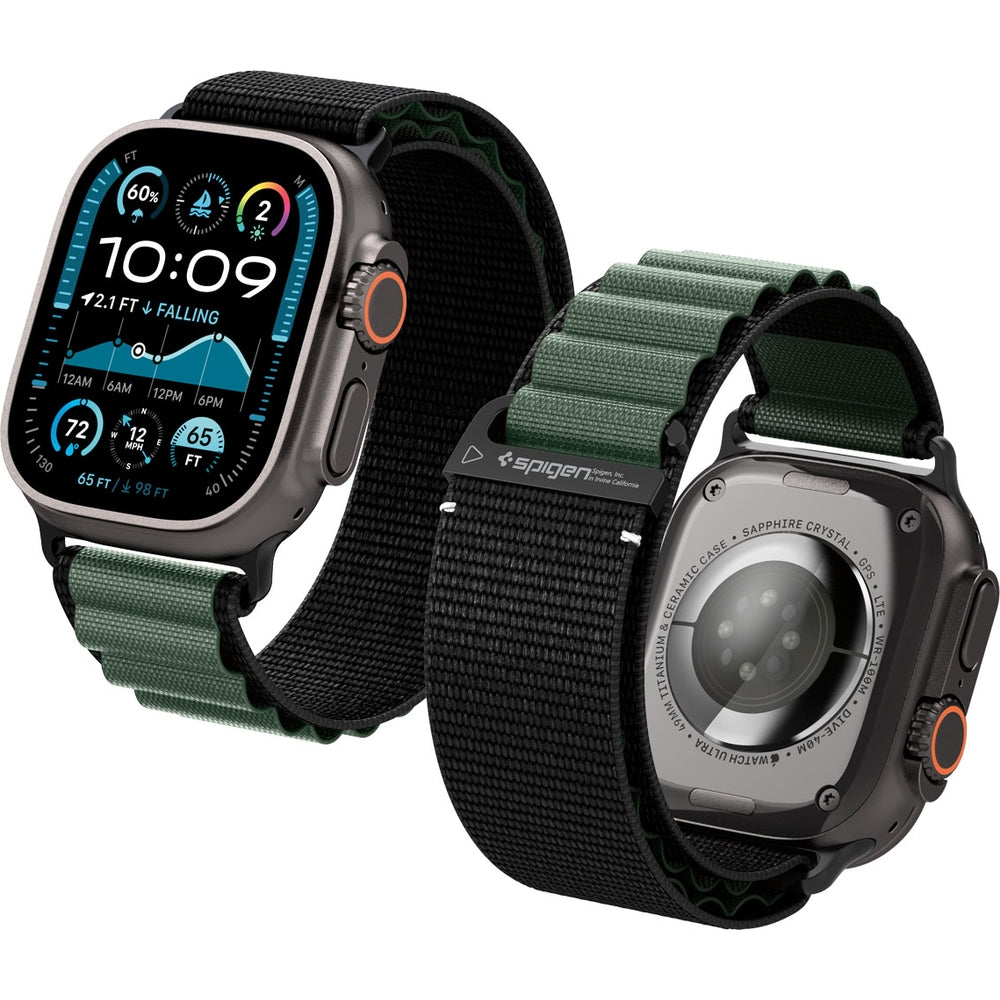 Armband für Apple Watch 49/46/45/44 mm, Spigen WBF1 Band, Schwarz-Grün