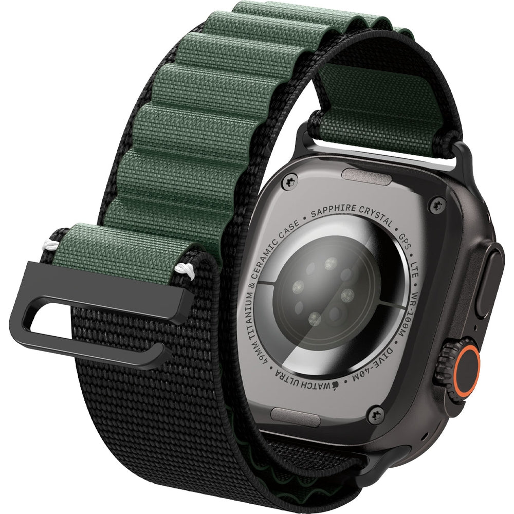 Armband für Apple Watch 49/46/45/44 mm, Spigen WBF1 Band, Schwarz-Grün