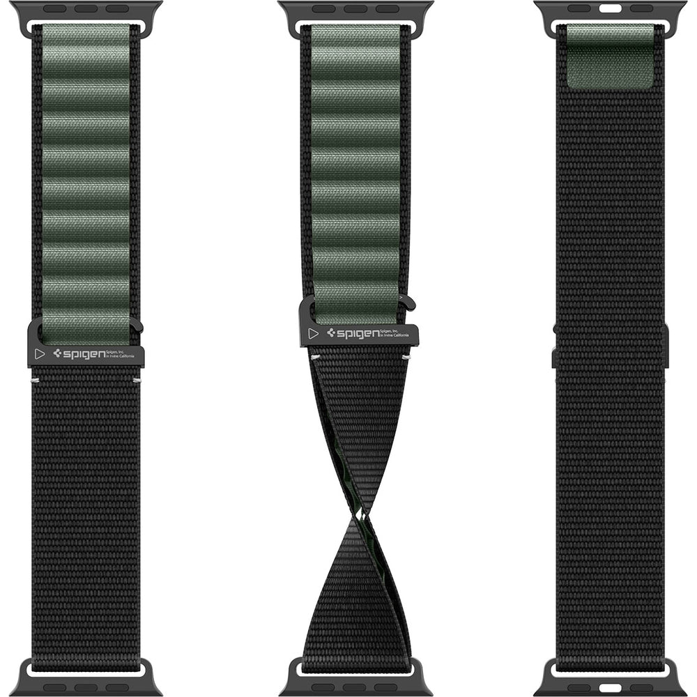 Armband für Apple Watch 49/46/45/44 mm, Spigen WBF1 Band, Schwarz-Grün