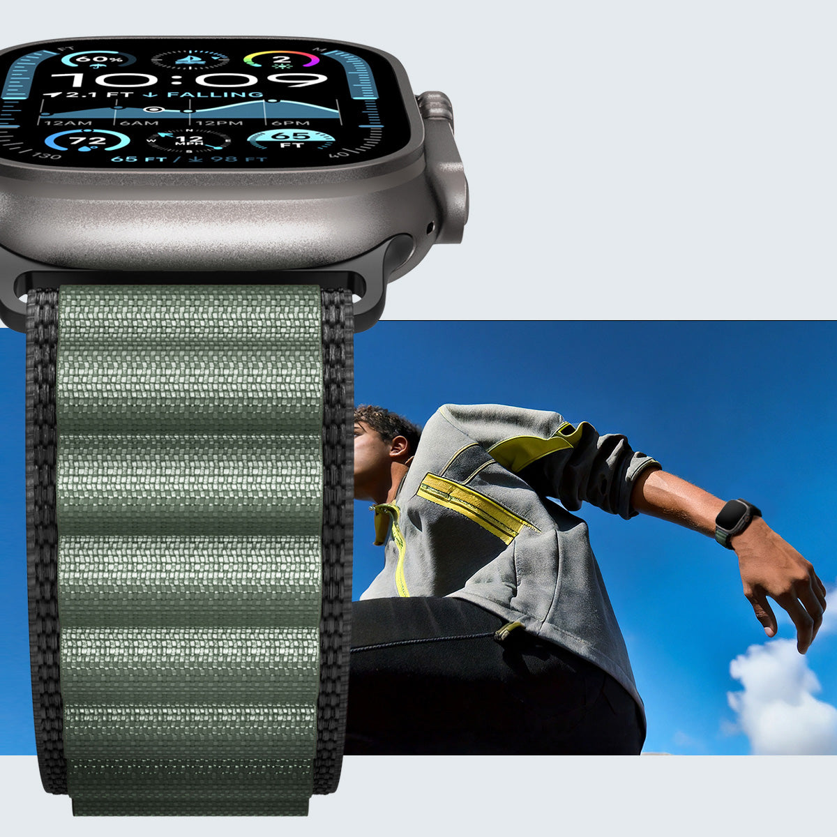 Armband für Apple Watch 49/46/45/44 mm, Spigen WBF1 Band, Schwarz-Grün
