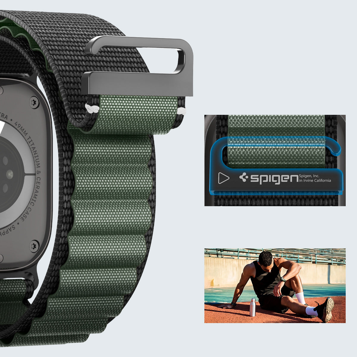 Armband für Apple Watch 49/46/45/44 mm, Spigen WBF1 Band, Schwarz-Grün