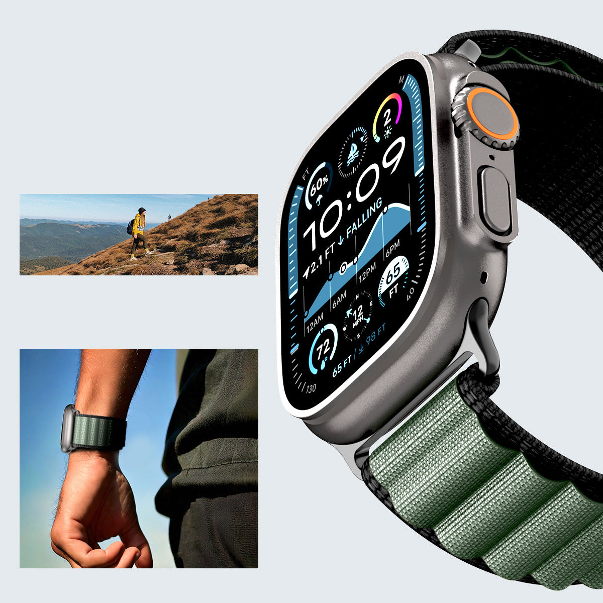Armband für Apple Watch 49/46/45/44 mm, Spigen WBF1 Band, Schwarz-Grün
