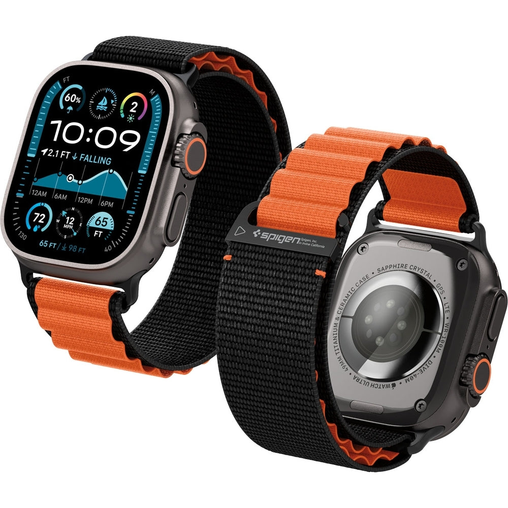 Armband für Apple Watch 49/46/45/44 mm, Spigen WBF1 Band, Schwarz-Orange
