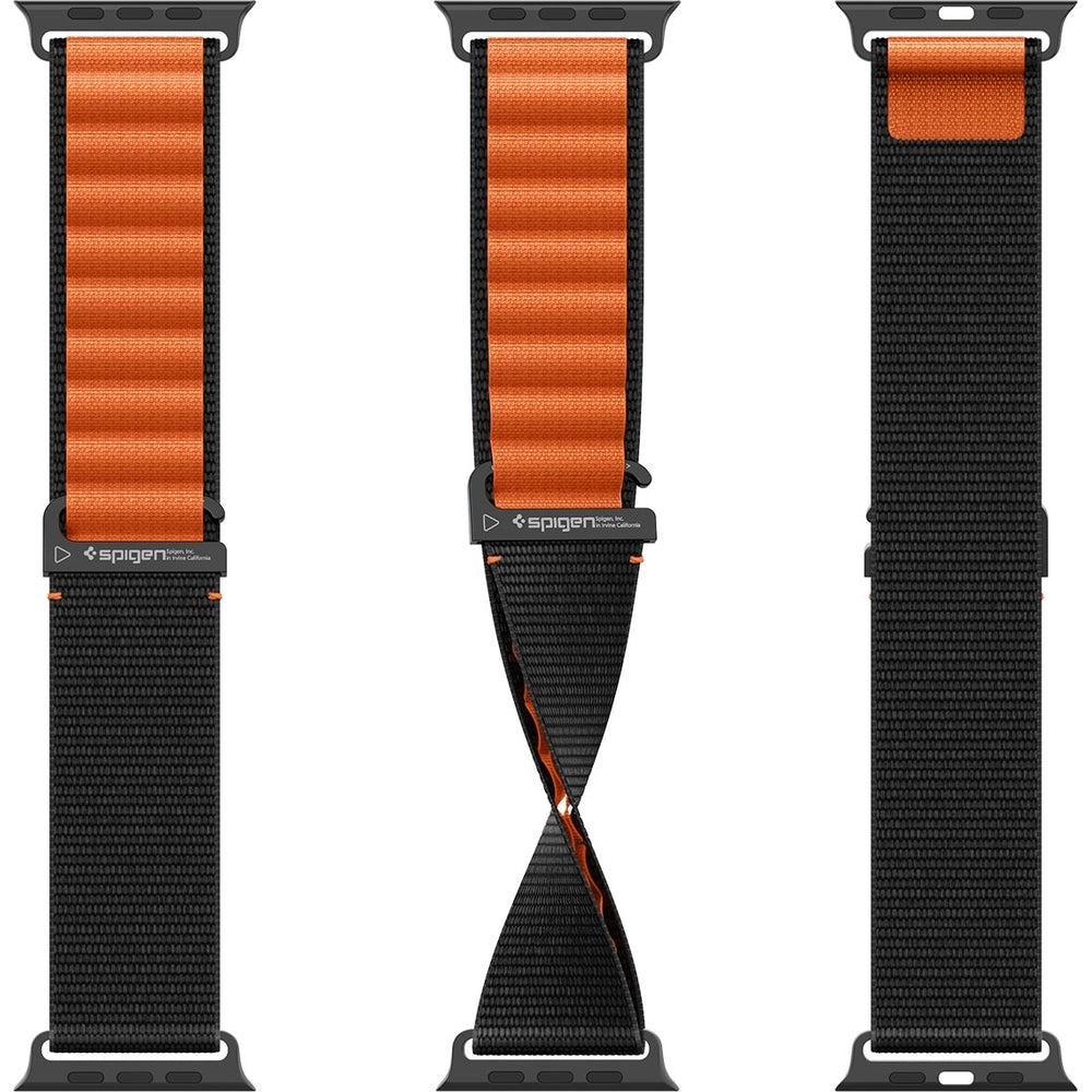Armband für Apple Watch 49/46/45/44 mm, Spigen WBF1 Band, Schwarz-Orange