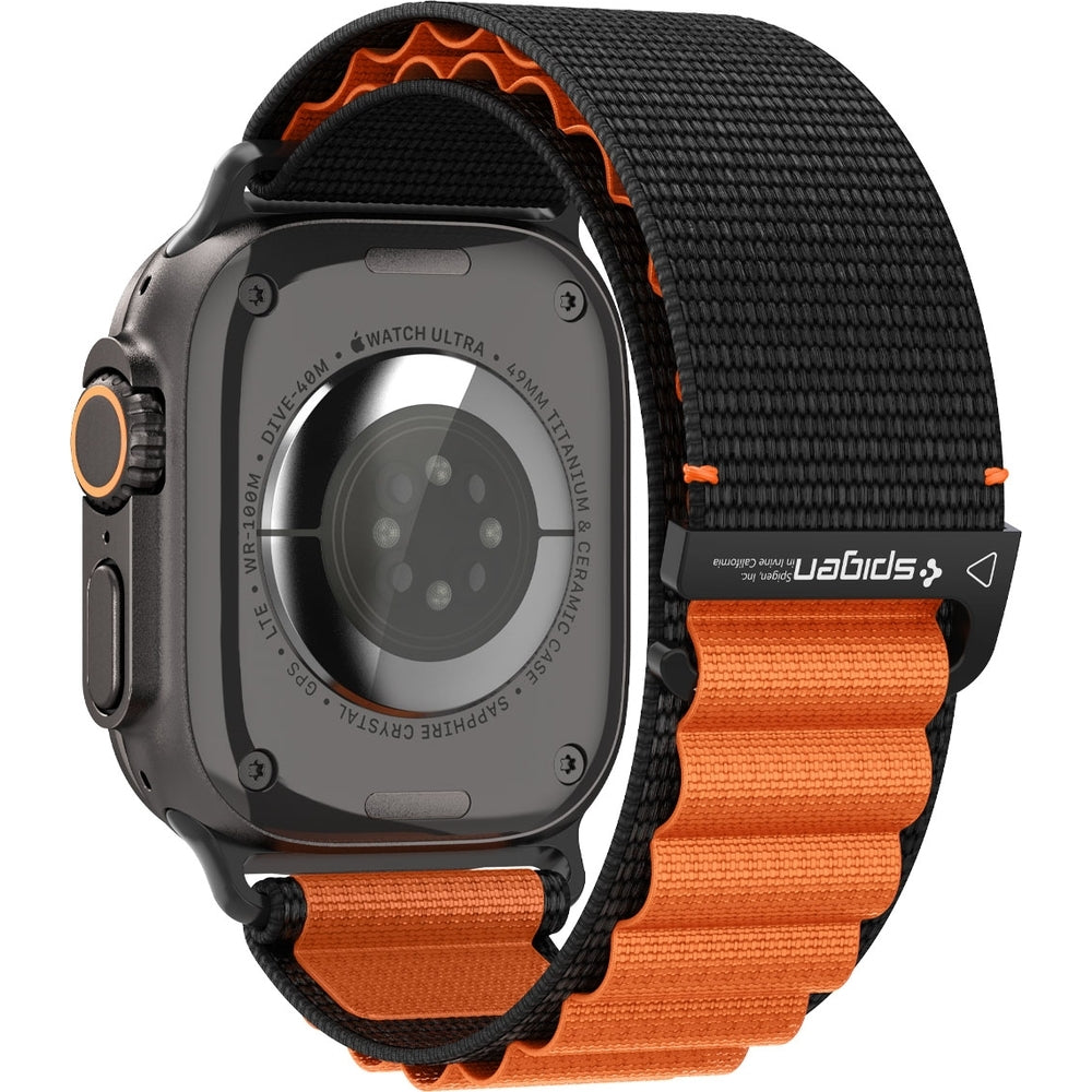 Armband für Apple Watch 49/46/45/44 mm, Spigen WBF1 Band, Schwarz-Orange