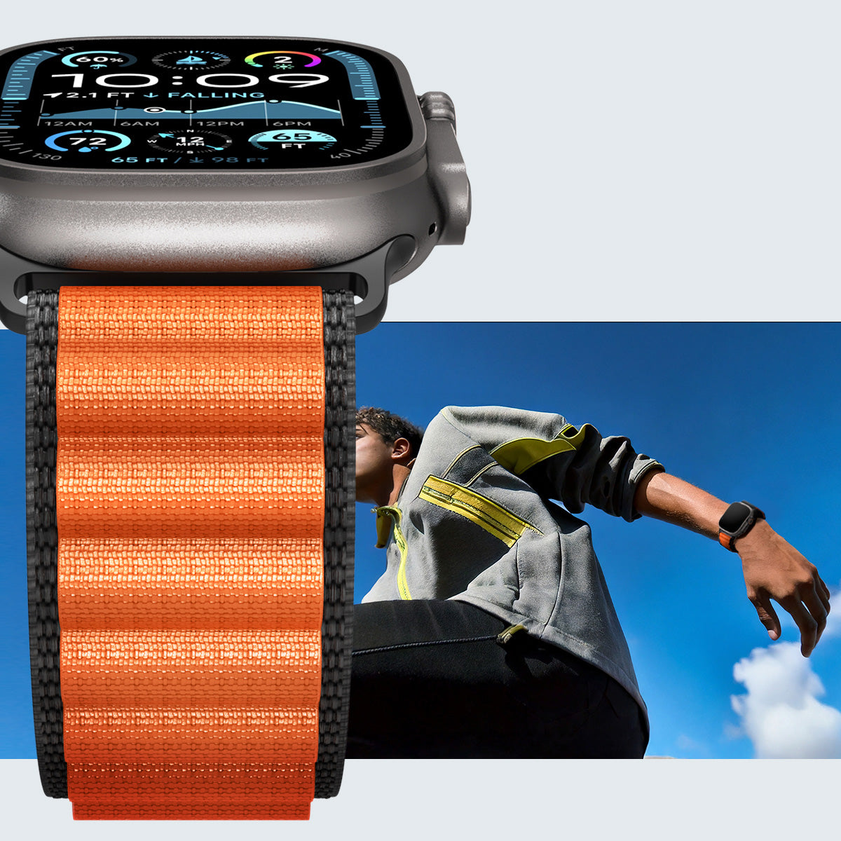 Armband für Apple Watch 49/46/45/44 mm, Spigen WBF1 Band, Schwarz-Orange