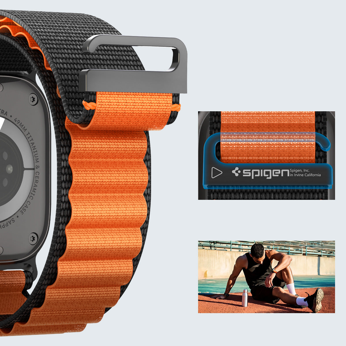 Armband für Apple Watch 49/46/45/44 mm, Spigen WBF1 Band, Schwarz-Orange