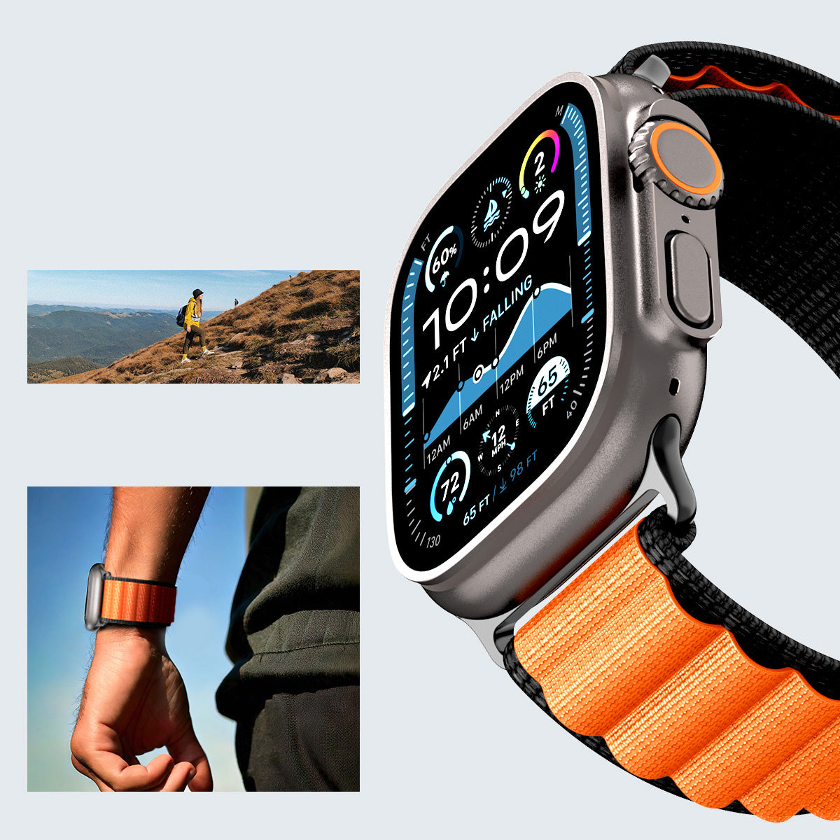 Armband für Apple Watch 49/46/45/44 mm, Spigen WBF1 Band, Schwarz-Orange