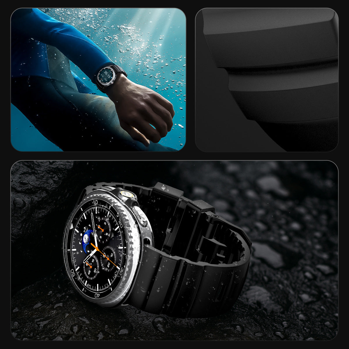 Silikonband für Galaxy Watch 8 / 8 Classic, Spigen WBS2, Schwarz