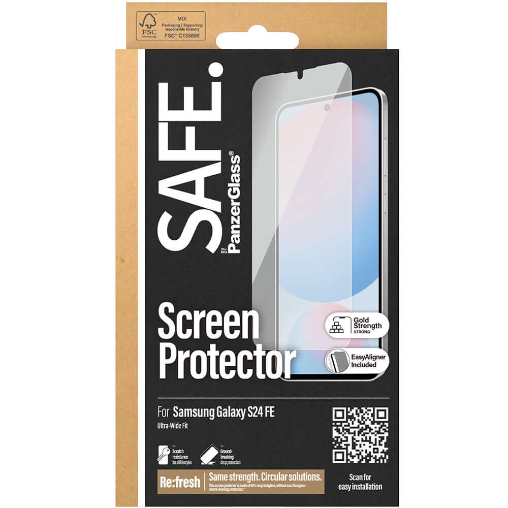 Gehärtetes Glas mit Applikator für Galaxy S24 FE, Safe by PanzerGlass Ultra-Wide Fit Easy Aligner