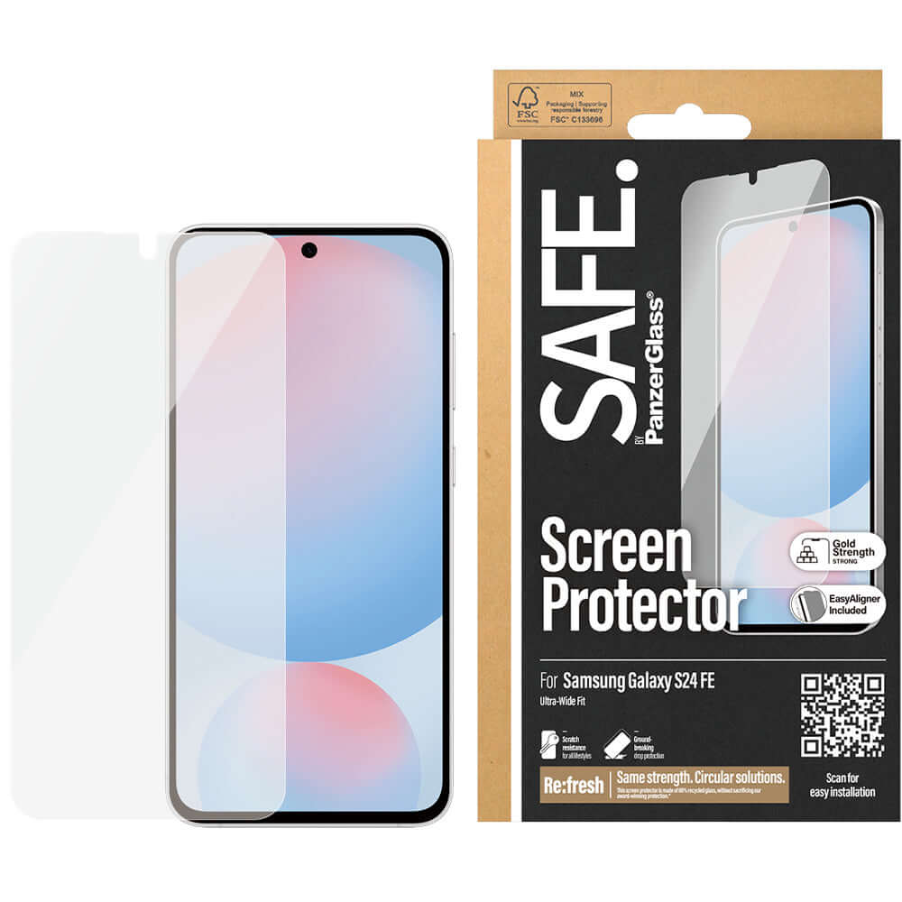 Gehärtetes Glas mit Applikator für Galaxy S24 FE, Safe by PanzerGlass Ultra-Wide Fit Easy Aligner