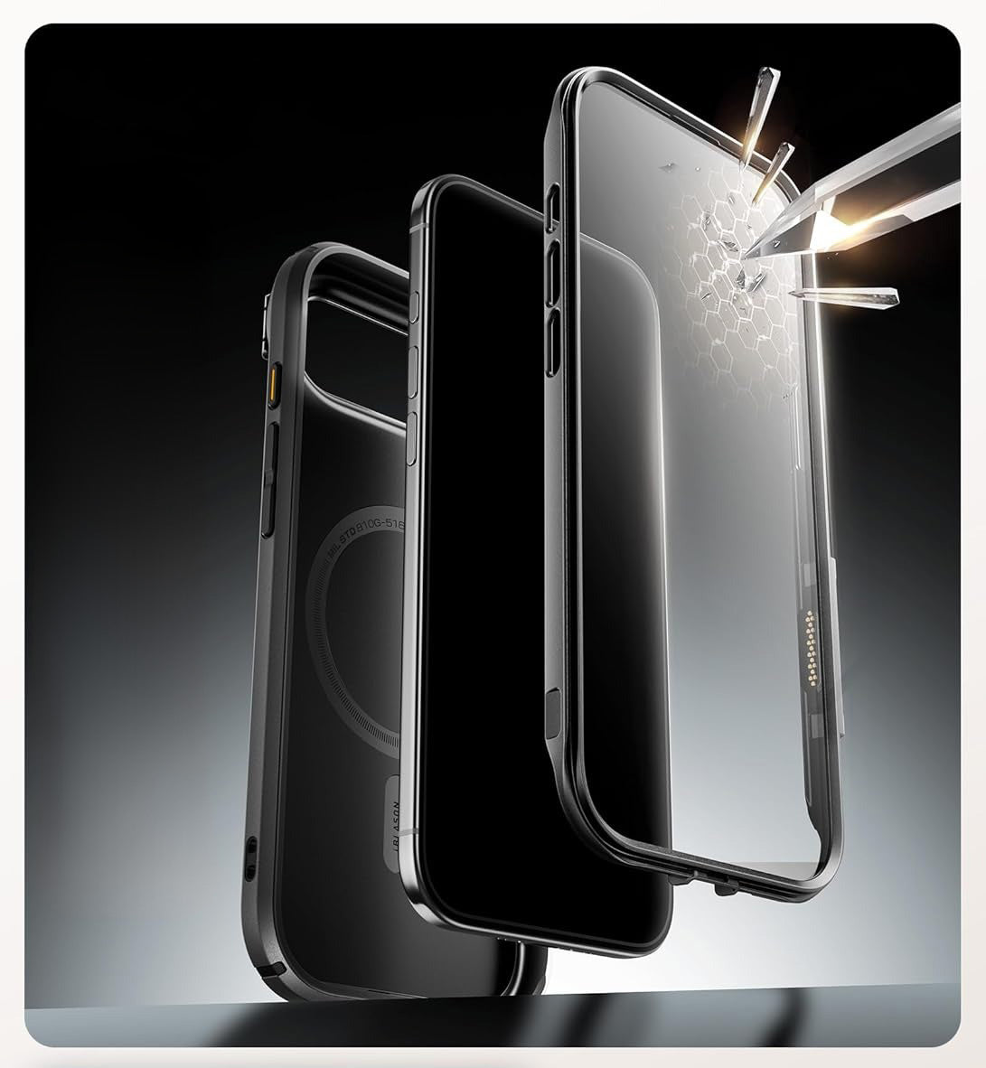 Handyhülle + Glas 9H für iPhone Air, Supcase i-Blason Ares Flip Mag SPG (CC) mit MagSafe, Schwarz-Grau