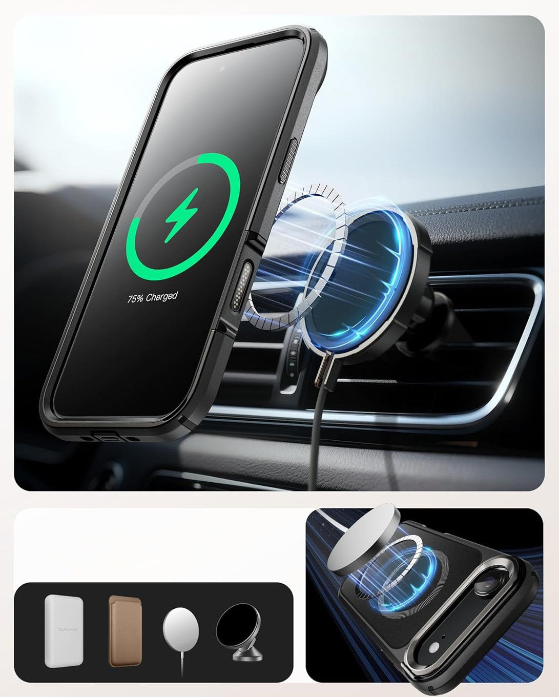 Handyhülle + Glas 9H für iPhone Air, Supcase i-Blason Ares Flip Mag SPG (CC) mit MagSafe, Schwarz-Grau