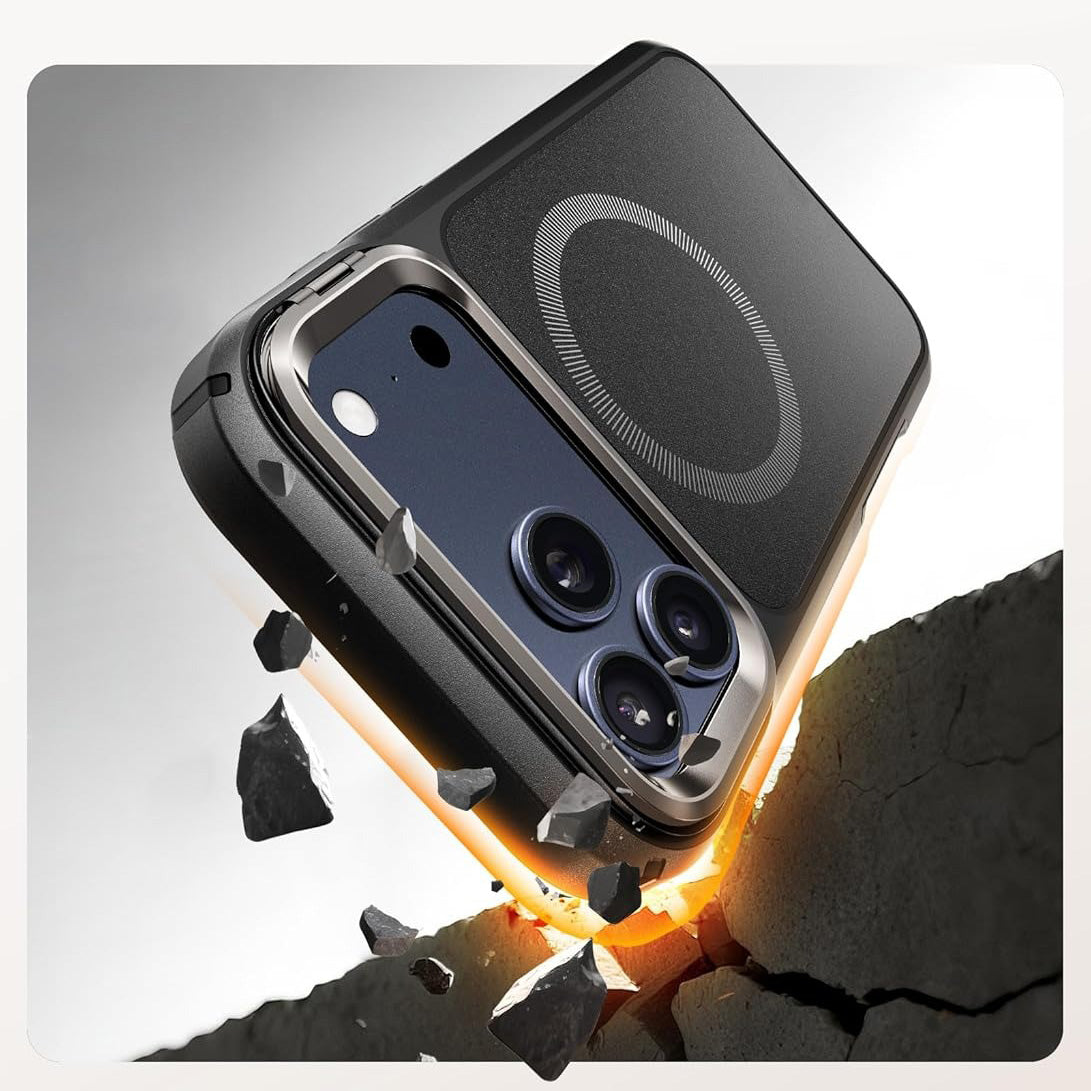 Handyhülle + Glas 9H für iPhone 17 Pro, Supcase i-Blason Ares Flip Mag SPG (CC) mit MagSafe, Schwarz-Grau