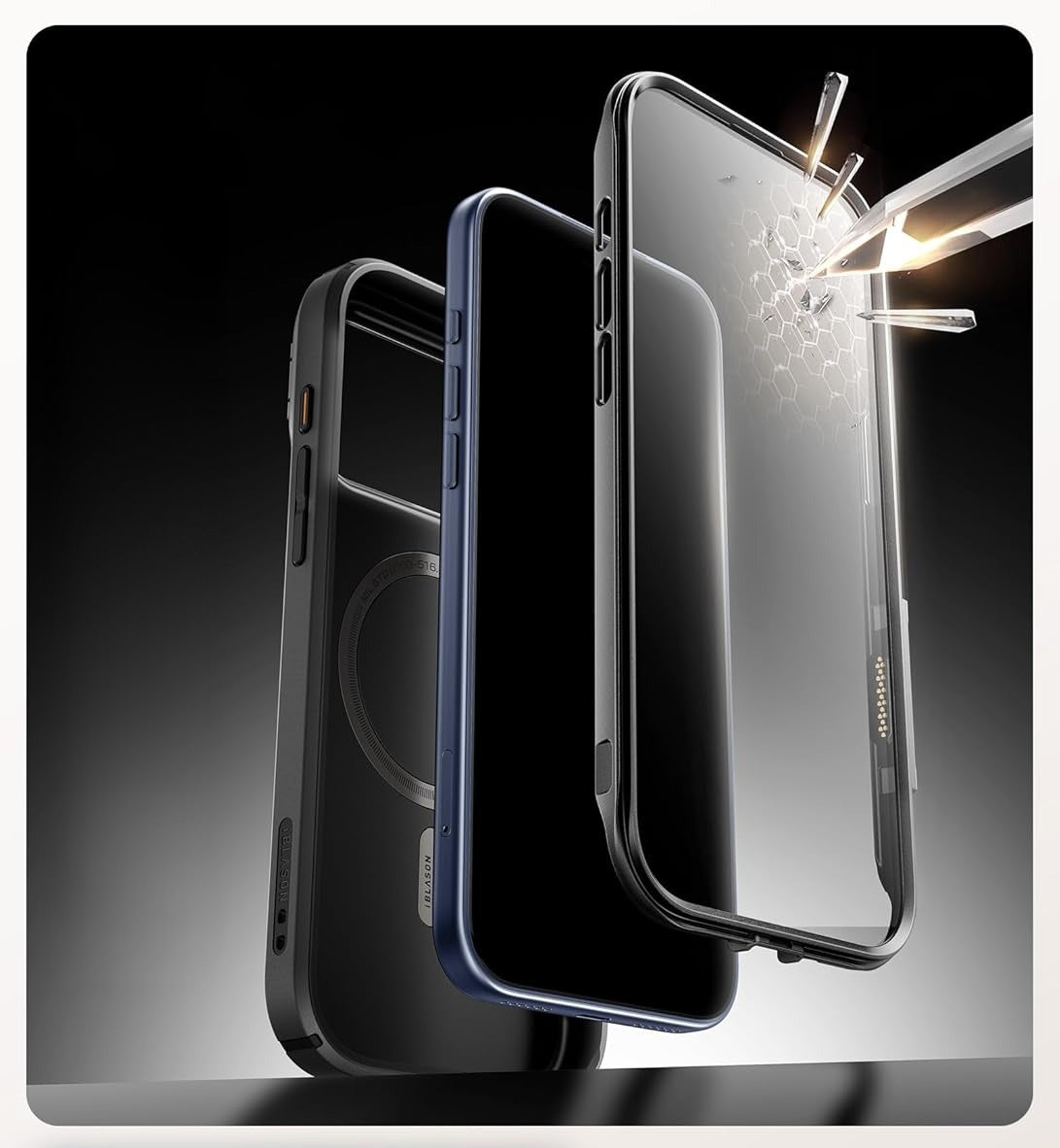 Handyhülle + Glas 9H für iPhone 17 Pro, Supcase i-Blason Ares Flip Mag SPG (CC) mit MagSafe, Schwarz-Grau