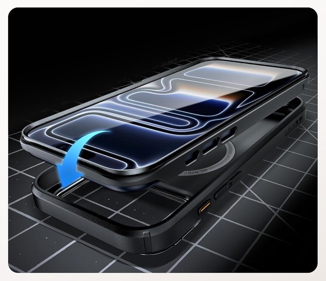 Handyhülle + Glas 9H für iPhone 17 Pro, Supcase i-Blason Ares Flip Mag SPG (CC) mit MagSafe, Schwarz-Grau