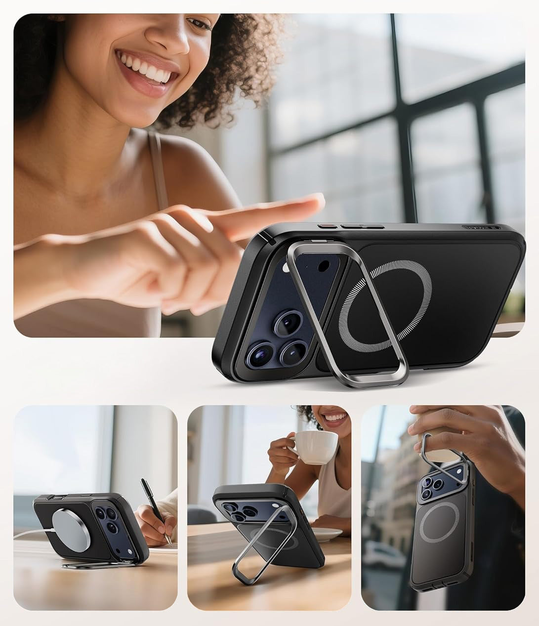Handyhülle + Glas 9H für iPhone 17 Pro, Supcase i-Blason Ares Flip Mag SPG (CC) mit MagSafe, Schwarz-Grau